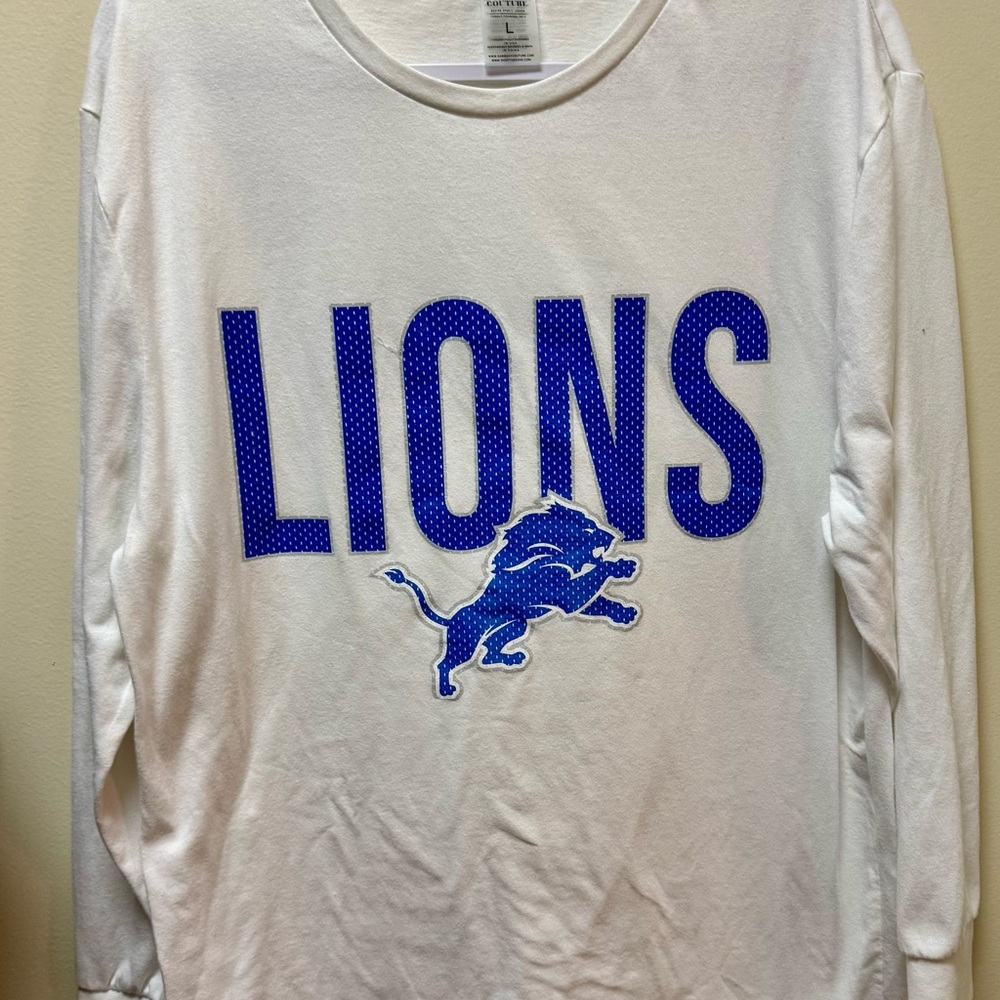 Detroit Lions White Long Sleeve Shirt with  LIONS Graphic